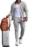 Męski Komplet Old Money Bluza na Zamek + Spodnie ze Sznurkami - Szary