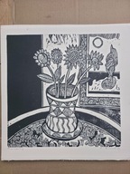 Kwiaty. 30 × 30 cm. 2025 r. (linoryt)