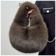 Damska Torebka Old Money – Mała Tote z Sztucznego Futra, Zamek, Brązowa