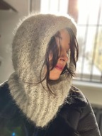 Balaclava komin czapka kaptur rękodzieło alpaka merino handmade szara