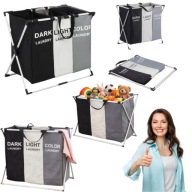 SKŁADANY KOSZ NA PRANIE BIELIZNĘ ZABAWKI DUŻY ORGANIZER 3 KOMORY 135 LITRÓW