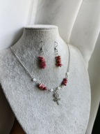 Zestaw biżuterii coquette - róża - stal, szkło, handmade