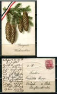 K23953)Karta gratulacyjna: Boze Narodzenie, Wytlaczana Kartka, wyslany 1918