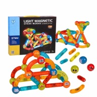 KLOCKI MAGNETYCZNE PODŚWIETLANE 3D DLA DZIECI DUŻY ZESTAW 76 el LED MOCNE