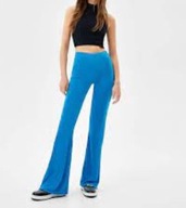 Bershka niebieskie legginsy dzwony XS 34 flare wysoki stan