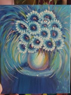 A. Maj. Obraz olejny 30 x 24 cm Niebieski bukiet