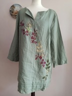 e-col-o-gie KOSZULA LNIANA tunika wzor roślinny z cekinami 40/42