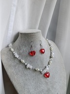 Zestaw biżuterii coquette - serduszka - stal, szkło, handmade