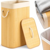 KOSZ NA PRANIE BAMBUSOWY BIELIZNĘ ZABAWKI Z POKRYWĄ POJEMNIK DUŻY 72L KUFER