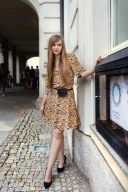 H & M sukienka bufiaste rękawy zebra szmizjerka panterka leopard tygrys y2k