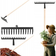 GRABIE OGRODOWE DO LIŚCI TRAWY METALOWE 34CM 14 ZĘBÓW + DREWNIANY TRZONEK