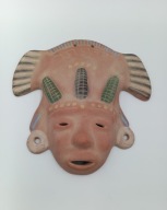 Terakotowa maska Majów, Azteków, sygnowana Meksyk piękna duża 28cm vintage