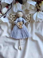 Anioł Stróż zielony Makrama Aniołek na szczęście lalka na prezent