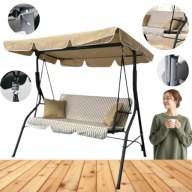 HUŚTAWKA OGRODOWA METALOWA 3OSOBOWA ŁAWKA BUJANA Z DASZKIEM PODUSZKI BEŻOWA