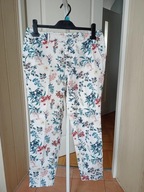 spodnie dżins białe strecz c&a 38 proste w kant kolorowe kwiatki