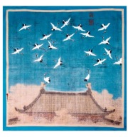 100 % jedwab jedwabna chusta apaszka gawroszka wiosenna Żurawie ptaki turku