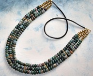 Potrójny naszyjnik z agatu indyjskiego na rzemieniu .Rękodzieło