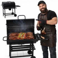 GRILL WĘGLOWY OGRODOWY Z POKRYWĄ DUŻY Z PÓŁKAMI POPIELNIK CZARNY GRAND