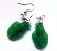 Zielone rybki, jadeit i srebro, kolczyki