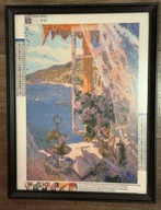 Seniorka dla WOŚP mozaika Widok z okna jezioro Haft diamentowy rękodzieło