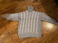 Sweter z golfe golf szaro biały 40 L