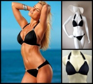 Bikini 38B M 75B strój kąpielowy push up kostium blaszki black czarne