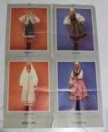 Kartki z kalendarza 1985 stroje ludowe 4 sztuki kolekcjonerskie