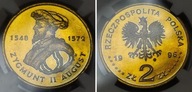 2 zł złote NG 1996 ZYGMUNT II AUGUST st. 1 MENNICZY w gradingu NGC MS 65 !