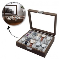 SZKATUŁKA NA 10 ZEGARKÓW, ETUI, ORGANIZER ZAMYKANY ZE SZKŁEM