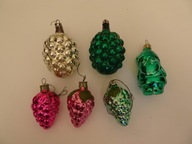 Bombki choinkowe szklane PRL, bombki szyszki, truskawki, bombki 6 szt