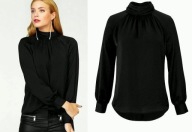 Vero Moda bluzka koszula S 36 elegancka czarna marszczenia stójka półgolf