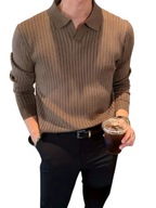 Sweter Męski z Kołnierzykiem Polo V-Neck – Stylowy - Brązowy
