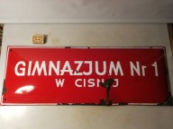 STARA TABLICA EMALIOWANA - GIMNAZJUM - 70 cm x 25,5 cm