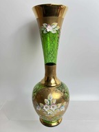 Stara BOHEMIA WAZON zieleń ZŁOTO DUŻY PIĘKNY UNIKATOWY ręcznie malowany!!!