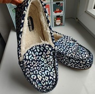 Cieplutkie kapcie dziewczęce Land's End 34 efekt holo panterka futerko