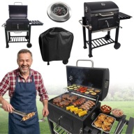 GRILL WĘGLOWY OGRODOWY DUŻY ŻELIWNY RUSZT TERMOMETR KÓŁKA POKROWIEC XXL