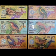 Zestaw 6 Unikatowych Banknotów Kolekcjonerskich Seria Ptaki 2017 UNC xshop