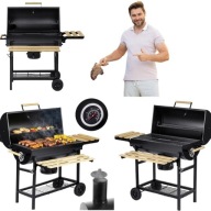 GRILL WĘGLOWY OGRODOWY BECZKA Z KOMINEM XXL PÓŁKI + TERMOMETR + POPIELNIK