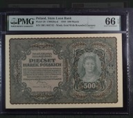 500 Marek 1919 rok Seria I - BG UNC - STAN BANKOWY - PMG 66 EPQ 2 MAX NOTA