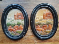 Dwie stare owalne plakiety z gipsu