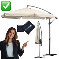 PARASOL OGRODOWY DUŻY SKŁADANY Z POKROWCEM PODSTAWĄ BEŻOWY MOCNY | LEHMANN