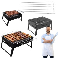 GRILL WĘGLOWY WALIZKA TURYSTYCZNY SKŁADANY MANGAL + 6x SZPIKULCE SZAMPURY