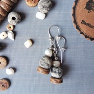 SURF Srebrne 925 kolczyki z lawą muszlą kokosem szare BlackberriesArts