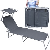 Leżak ogrodowy plażowy składany z daszkiem szary