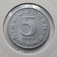 *AUSTRIA [0681]*5 groszy 1991 Druga Republika 5 GROSCHEN, Herb Orzeł