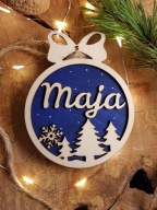 drewniana Imienna bombka ozdobna choinka DECOUPAGE