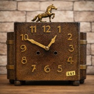 Unikatowy zegar kominkowy z koniem – mechaniczny, XIX/XX w., rzadki model