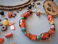 AMBER bransoletka zielony agat mszysty bursztyn bałtycki hematyt drewno