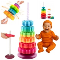 ZAKRĘCONA KOLOROWA WIEŻA SPIRALNA DLA DZIECI 12m+ KOŁA EDUKACYJNE KLOCKI