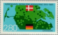 Dania 1985 Znaczek 829 ** dyplomacja mapa flagi Niemcy wydanie wspólne